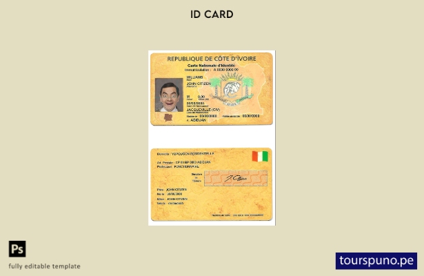Plantilla de identificación de Costa de Marfil lista para imprimir